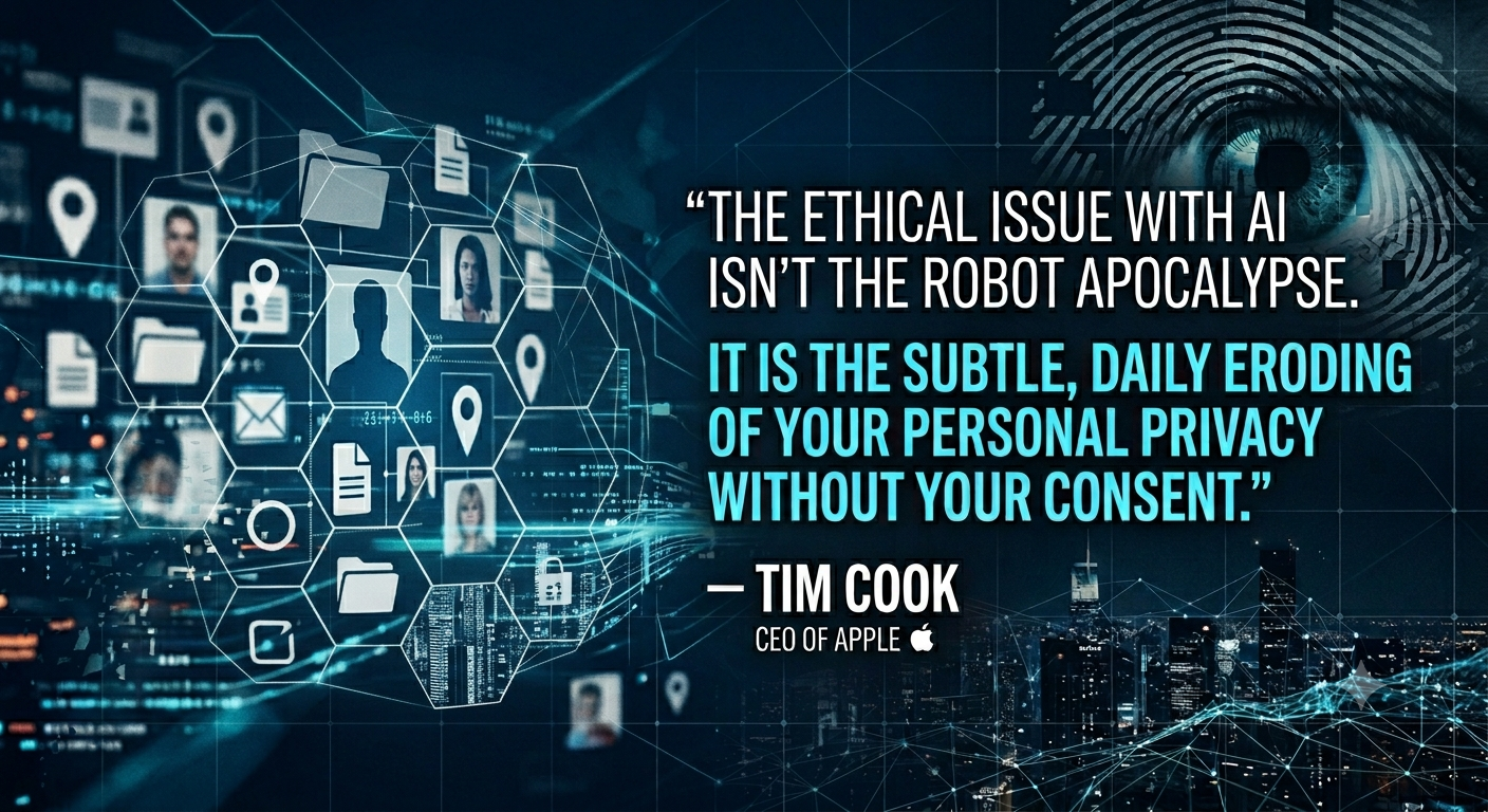 "The ethical issue with AI isn't the robot apocalypse. It is the subtle, daily eroding of your personal privacy without your consent." — Tim Cook (CEO of Apple)